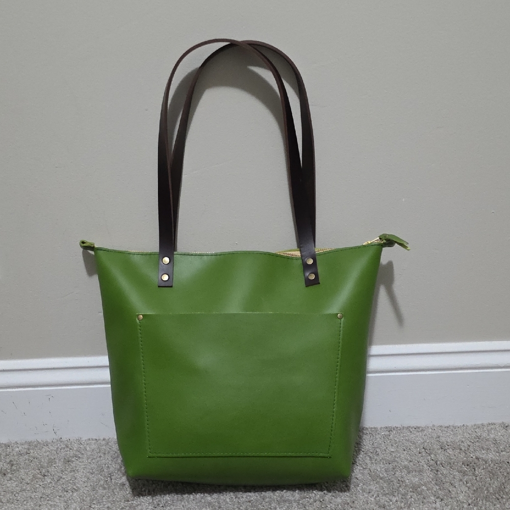 New Portland Leather Goods PLG Medium Zip Tote Green Apple